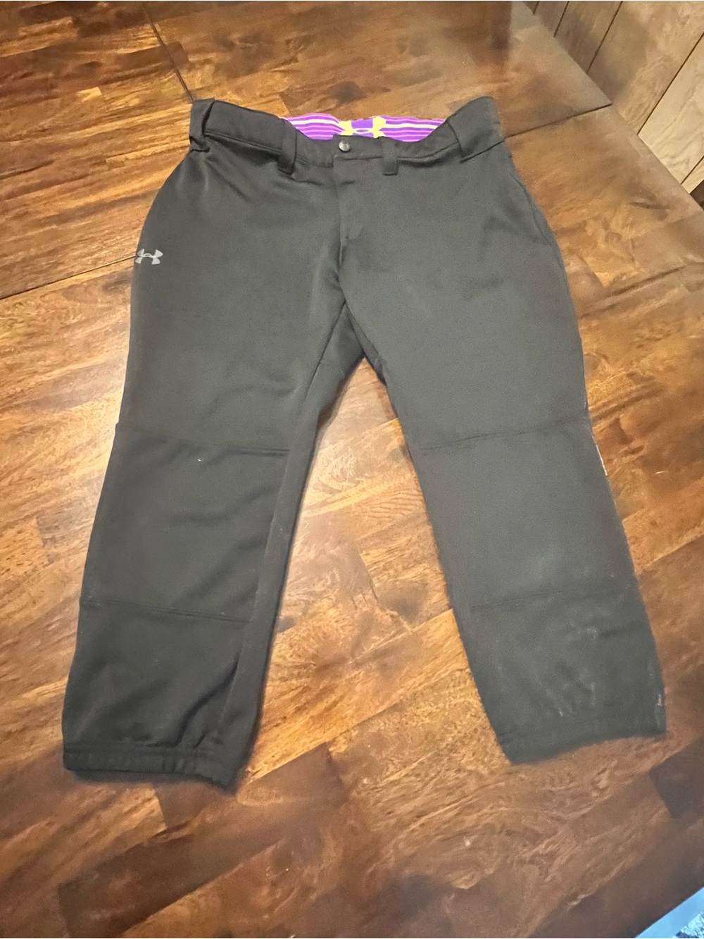 Under Armour Softball Black Pants with Purple Waistband Detail